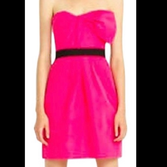 neon pink strapless dress